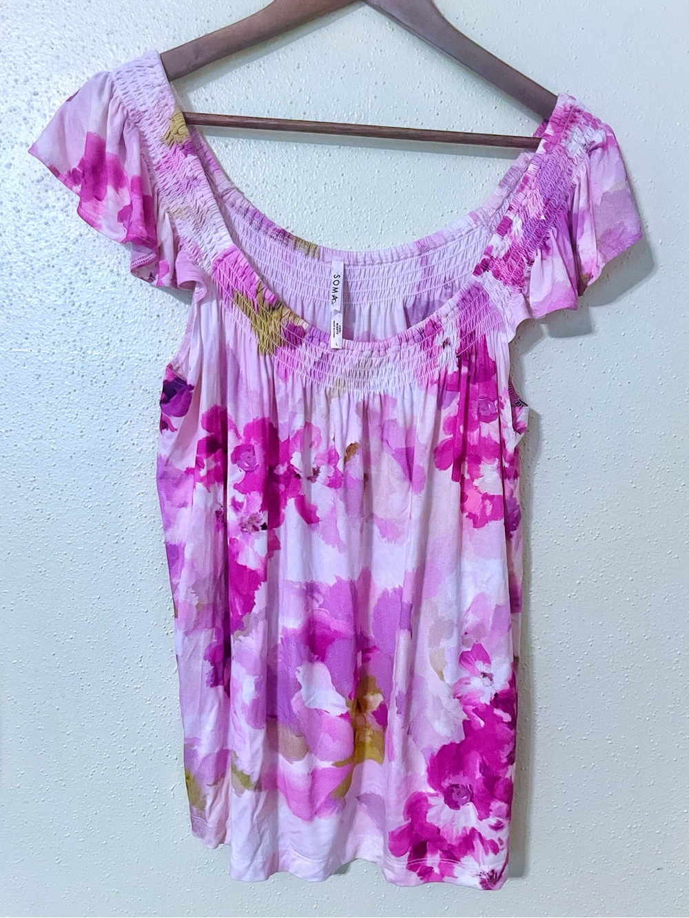 Soma Intimates Cool Nights Night Shirt L - Pink Lavender Watercolor Floral